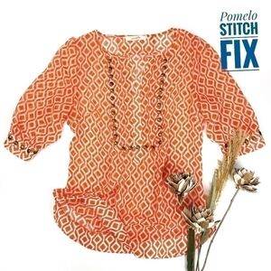 Stitch Fix Pomelo Sheer Tangerine Stripe Dot Top S